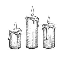 Grosso velas queimando. tinta esboço isolado em branco fundo. mão desenhado vetor ilustração. retro estilo.