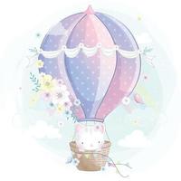 gatinho fofo voando com ilustração de balão de ar vetor