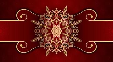 fundo de luxo vermelho, com ornamento de mandala de ouro vetor