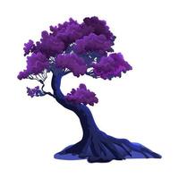 ilustração com árvore fantasia curva roxa isolada no fundo branco. folhagem cor de vinho ou violeta e cores fabulosas à noite vetor