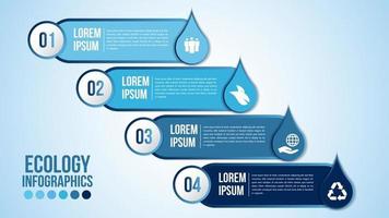 infográfico eco água azul design elementos processam 4 etapas ou opções partes com gotas de água vetor