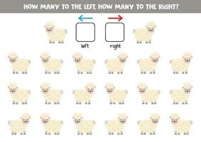 esquerda ou direita com ovelhas bonitas. planilha lógica para pré-escolares. vetor