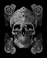 pirata crânio é uma símbolo do a sem lei e perigoso mundo do piratas. isto representa morte, perigo, e rebelião, frequentemente retratado com cruzado ossos ou espadas vetor