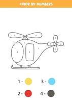 helicóptero dos desenhos animados de cores por números. planilha de transporte. vetor