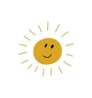 fofo sorridente sol ícone ilustração vetorial de verão para criança escandinava impressão ou cartaz. cartoon doodle design engraçado rosto sol, cartão do chuveiro de bebê. vetor