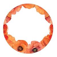 arranjo de moldura de círculo aquarela com flores de papoula vermelhas brilhantes de verão desenhadas à mão. isolado no fundo branco. design para convites, casamento, amor ou cartões, papel, impressão, têxtil vetor