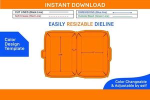 Comida caixa, almoço caixa dieline modelo e 3d caixa Projeto cor Projeto modelo vetor