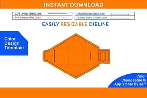 Comida caixa triângulo com lidar com para garrafa, caneca, Cosmético dieline modelo e 3d caixa Projeto cor Projeto modelo vetor