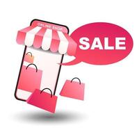 conectados compras ícones para local na rede Internet, aplicativo, digital marketing, venda promoção, loja em tela Smartphone mostrando ícone 3d mostrar. vetor