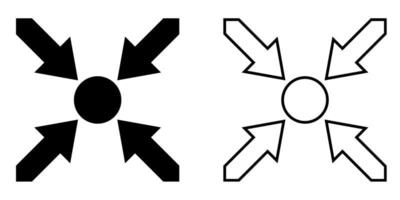 ícone placa encontro lugar, evento Centro, vetor Setas; flechas ponto para Centro círculo encontro lugar, epicentro