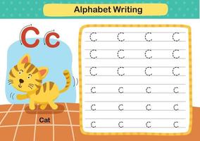letra do alfabeto exercício c-gato com ilustração de vocabulário de desenho animado, vetor