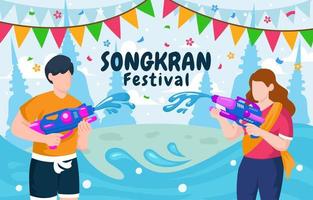 casal com respingos de água no festival songkran vetor