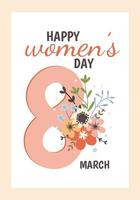 internacional mulheres dia cumprimento cartão modelo. 8 marchar. flores e folhas. fofa simples vetor ilustração