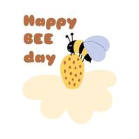 abelha em flor margarida flor com fofa querida abelha isolado gráfico elemento feliz abelha dia cartão. fofa desenho animado abelha personagem. vetor ilustração. querida abelha decorativo gráfico Projeto. apicultura logotipo.