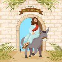 jesus cristo cavalga burro no portão de jerusalém vetor