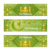 banner de saudação da temporada de eid mubarak verde elegante vetor