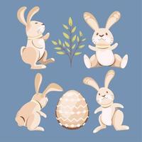 conjunto de coleção engraçada do coelhinho da Páscoa desenhada à mão vetor