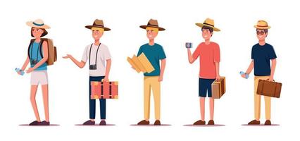 conjunto do personagens turistas viajando pessoas vetor ilustração