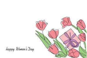 banner-postal com internacional mulheres dia. ilustração com flores e uma presente vetor
