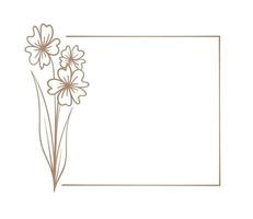 botânico quadrado quadro. mão desenhado linha fronteira, folhas e flores, Casamento convite cartões, logotipo projeto, cartazes modelo. elegante mínimo estilo vetor