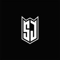 sj logotipo monograma com escudo forma desenhos modelo vetor