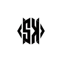sk logotipo monograma com escudo forma desenhos modelo vetor