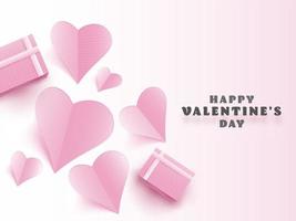 Rosa papel corações com topo Visão presente caixas em lustroso fundo para feliz dia dos namorados dia celebração conceito. vetor