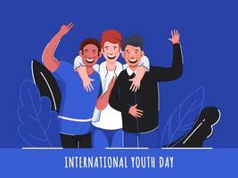 alegre jovem Rapazes dentro foto capturando pose em azul fundo para internacional juventude dia. vetor