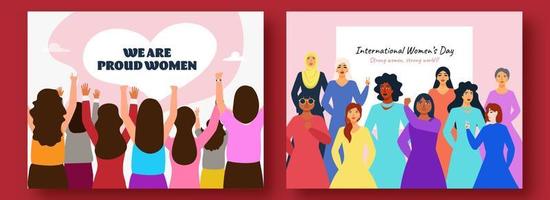 fêmea comunidade dizendo inspirar slogan nós estão orgulhoso mulheres e Forte mulheres Forte a mundo para internacional mulheres dia celebração conceito. vetor