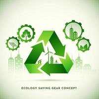 ecologia salvando engrenagem conceito Sediada poster Projeto com reciclando símbolo. vetor