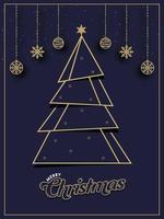 papel cortar natal árvore com estrela, suspensão enfeites e flocos de neve decorado em roxa fundo para alegre Natal. vetor