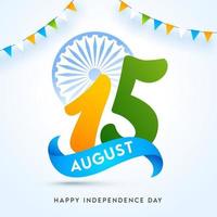 15 agosto texto com ashoka roda e estamenha bandeiras decorado em lustroso fundo para feliz independência dia. vetor