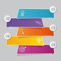 o negócio infográfico modelo Projeto com cinco opção ícones e colorida discurso caixa. vetor