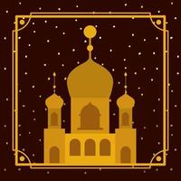 moldura com construção de mesquita dourada com céu de estrelas vetor