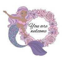 sereia bem-vinda mar Princesa guirlanda vetor ilustração conjunto