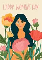 dia internacional da mulher. modelo de vetor com mulher e flores para cartão, cartaz, folheto e outros usuários