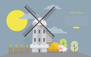 Ilustração de gado e agricultura Fazenda com moinho de vento vetor