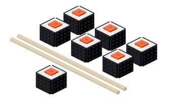 conjunto do tekka maki Sushi ao longo com bambu Gravetos dentro isométrico. vetor clipart