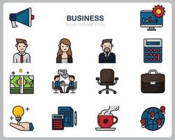 ícone de negócios definido para site, documento, design de cartaz, impressão, aplicativo. ícone do conceito de negócio preenchido estilo de contorno. vetor