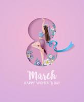 dia internacional da mulher 8 de março com moldura de flores e folhas vetor