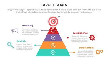metas ou alvo infográfico com pirâmide forma e dardo em topo conceito para deslizar apresentação modelo vetor