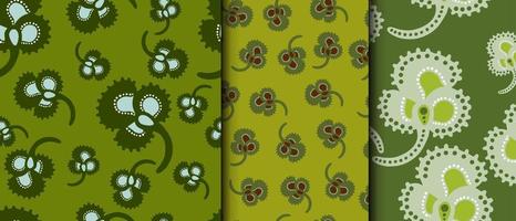 conjunto do vetor verde desatado padrões com decorativo trevo. imprimir. pano projeto, papel de parede
