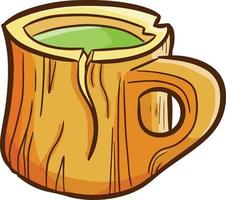 legal e fofa vintage de madeira copo com verde chá dentro isto vetor