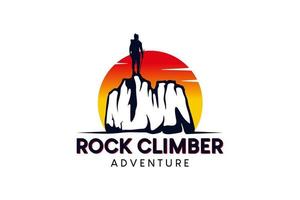 Rocha alpinista aventura logotipo projeto, Rocha escalada logotipo vetor ilustração