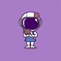 fofa desenho animado astronauta com flores vetor