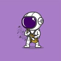 fofa desenho animado astronauta jogando saxofone vetor