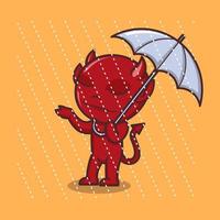 fofa desenho animado diabo com guarda-chuva vetor