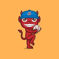 fofa desenho animado diabo jogando beisebol vetor