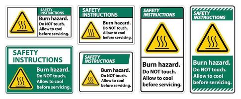 instruções de segurança conjunto de sinais de segurança de perigo de queimadura vetor