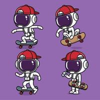 fofa desenho animado astronauta jogando skate vetor